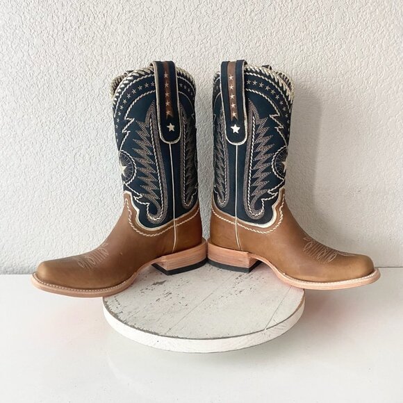 Lane RODEO HOUSTON Mens Cowboy Boots 9 Brown Leather Western Mid Calf Blunt Toe - Picture 7 of 11